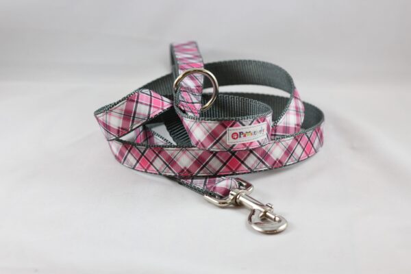 Pet Leash Pink / Gray Plaid